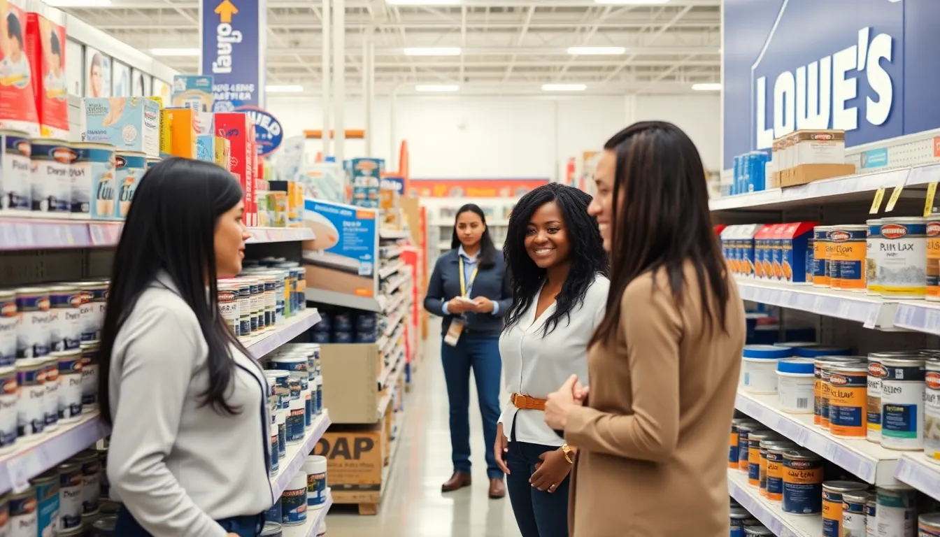 Lowe's store aisle with home improvement products and helpful staff.