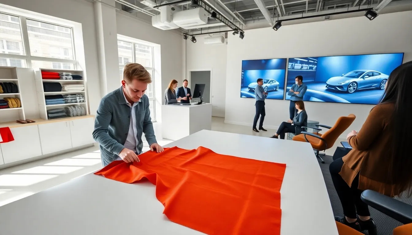 design team collaborating on automotive interior innovations.